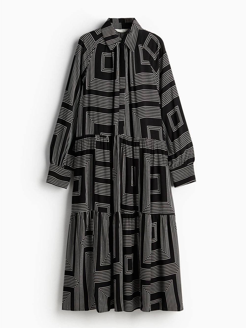 NWT H&M Black and White Geometric Long-Sleeve Maxi Dress